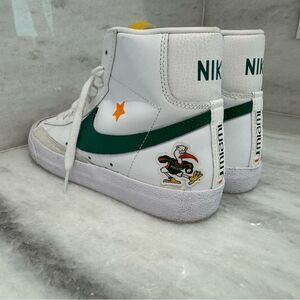 CUSTOM Nike White Green Blazer 77 Mid University of Miami Hurricanes size 6.5